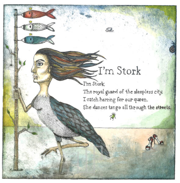 Stork! the hague etching 30x30