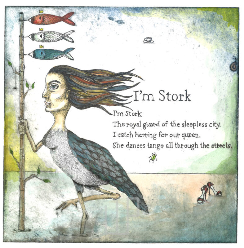 Stork! the hague etching 30x30