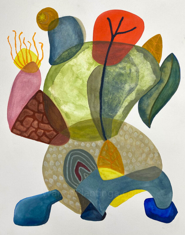 coral red tree aquarelle 41x51 series medium art painting