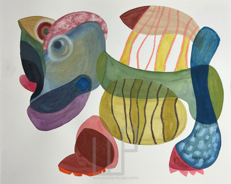 sea creature aquarelle green stripes 41x51.