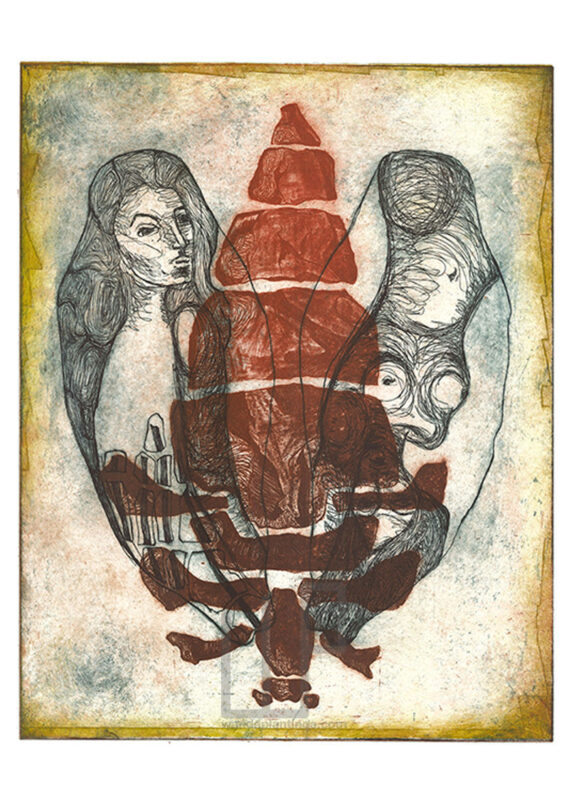 insect etching brown gold 40x50