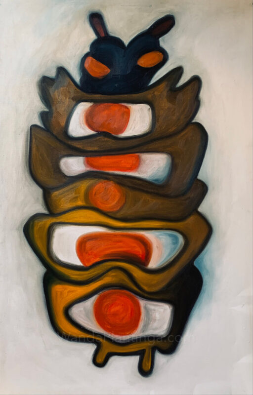 insect oil painting red brown large abstract art