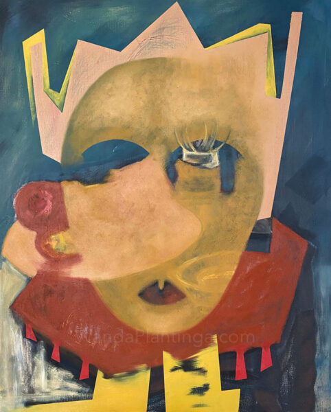 mask beige crown oil series large art abstract painting