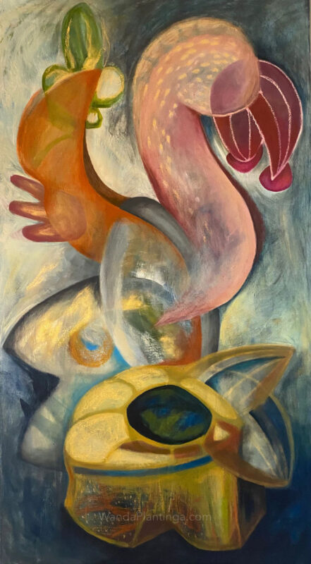 meditation 6 coral fish oil painting 180x100 by wanda plantinga