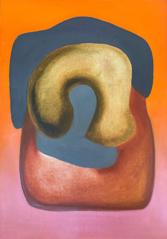 meditation small orange oil painting 30x40 by wanda plantinga